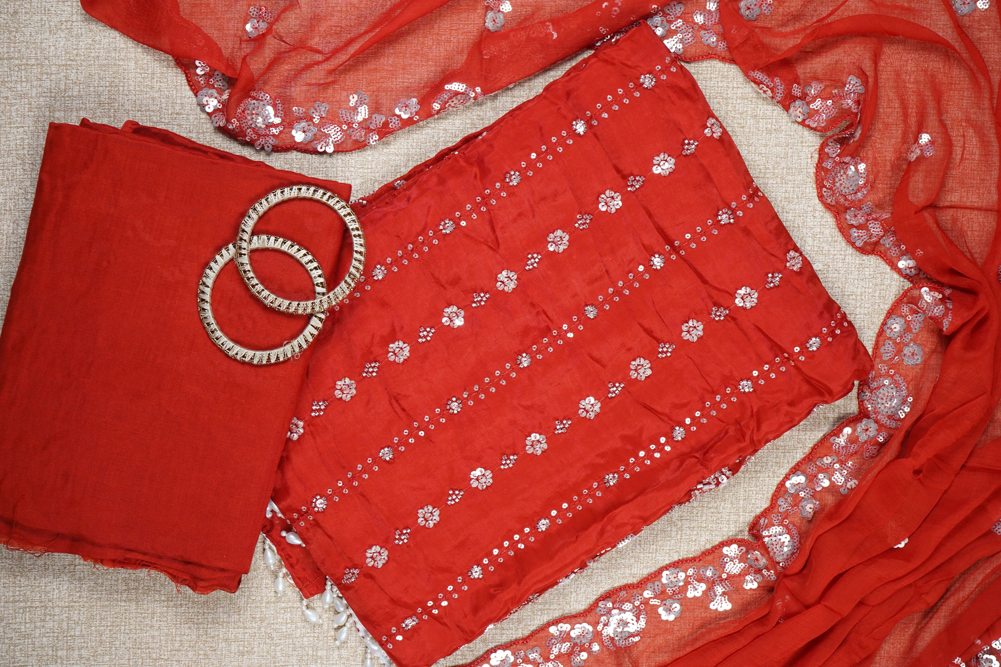 rust sequins organza unstitched salwar