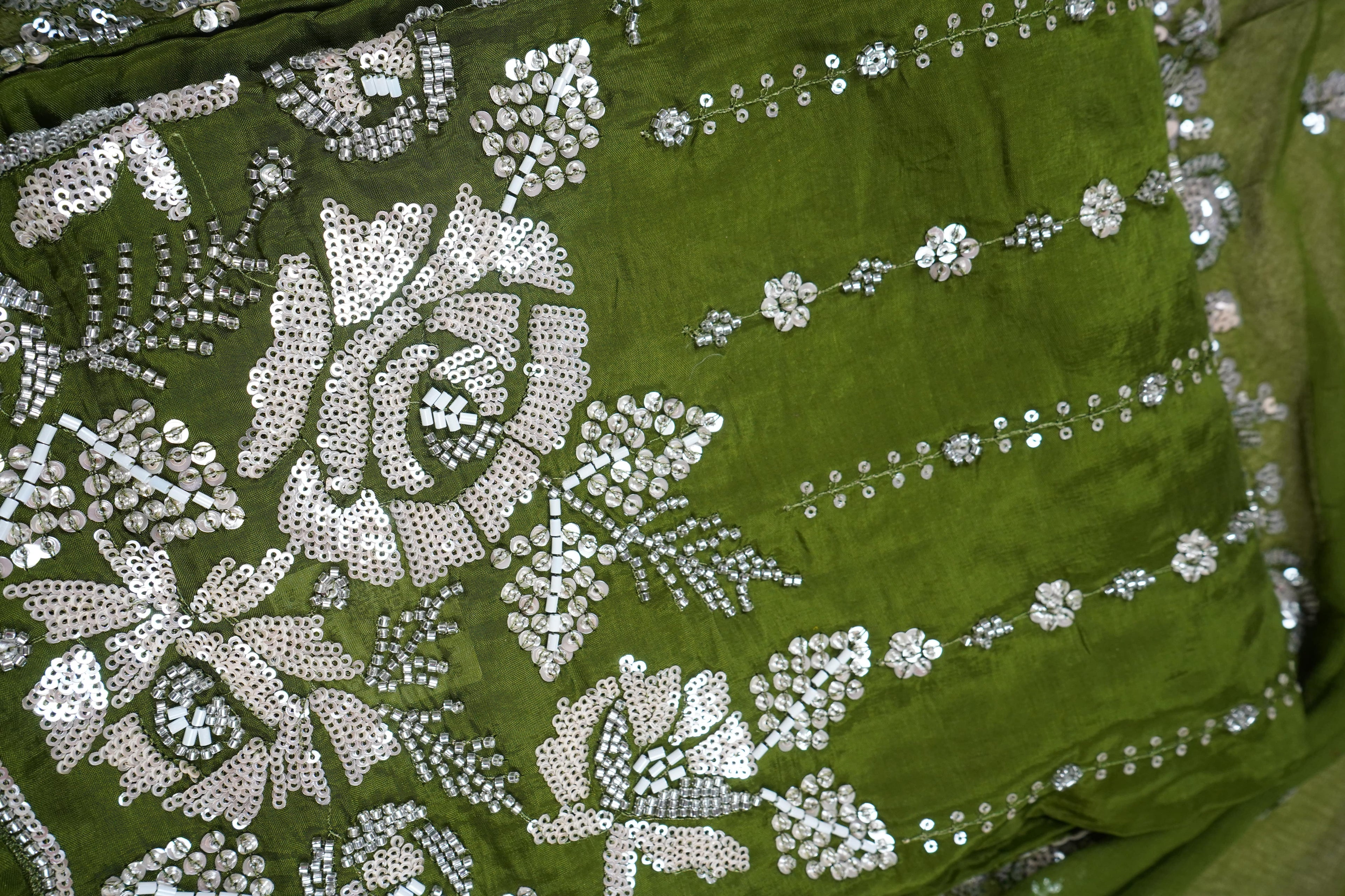 green sequins organza unstitched salwar