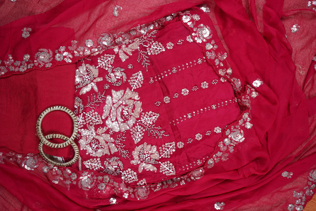 pink sequins organza unstitched salwar