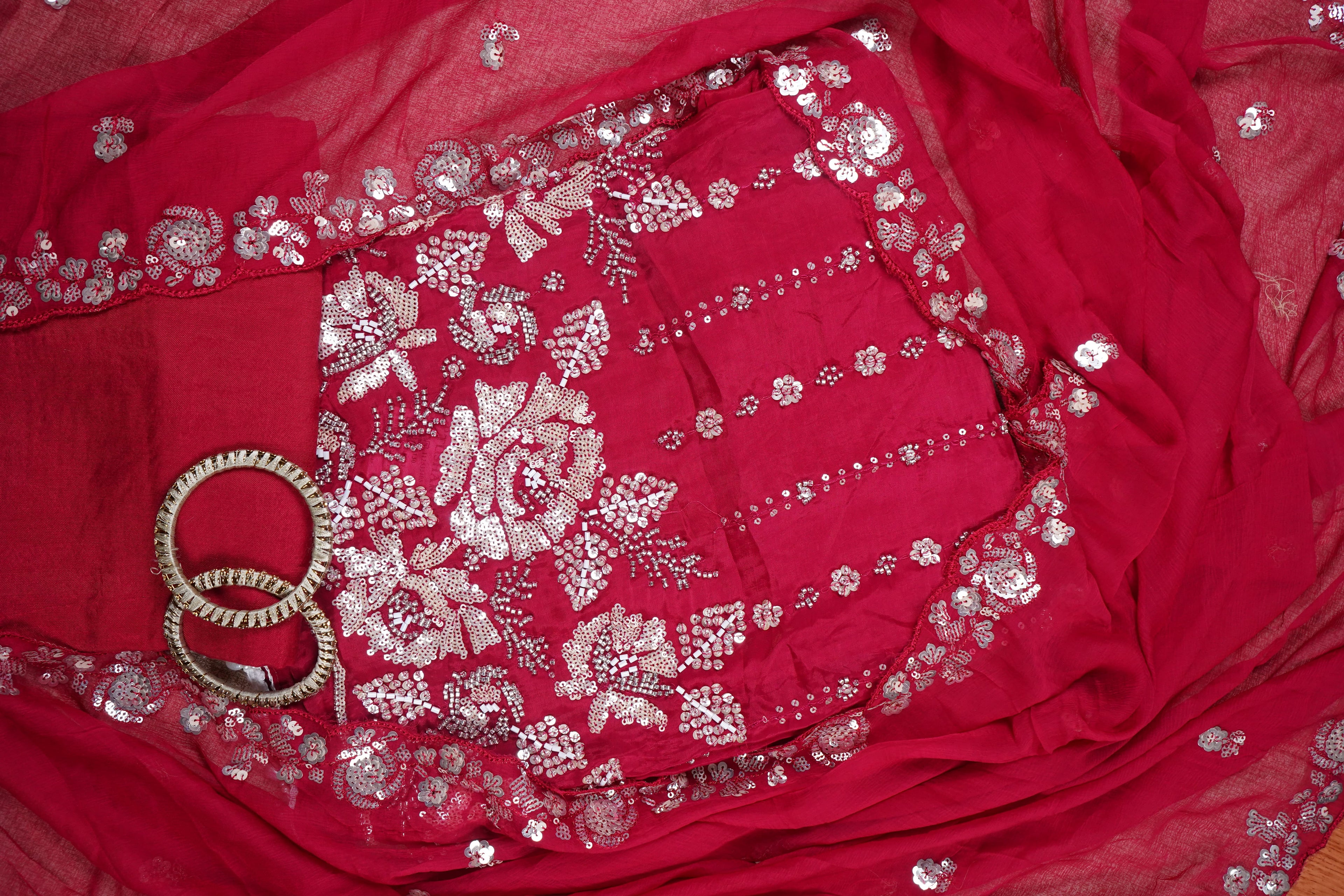 pink sequins organza unstitched salwar