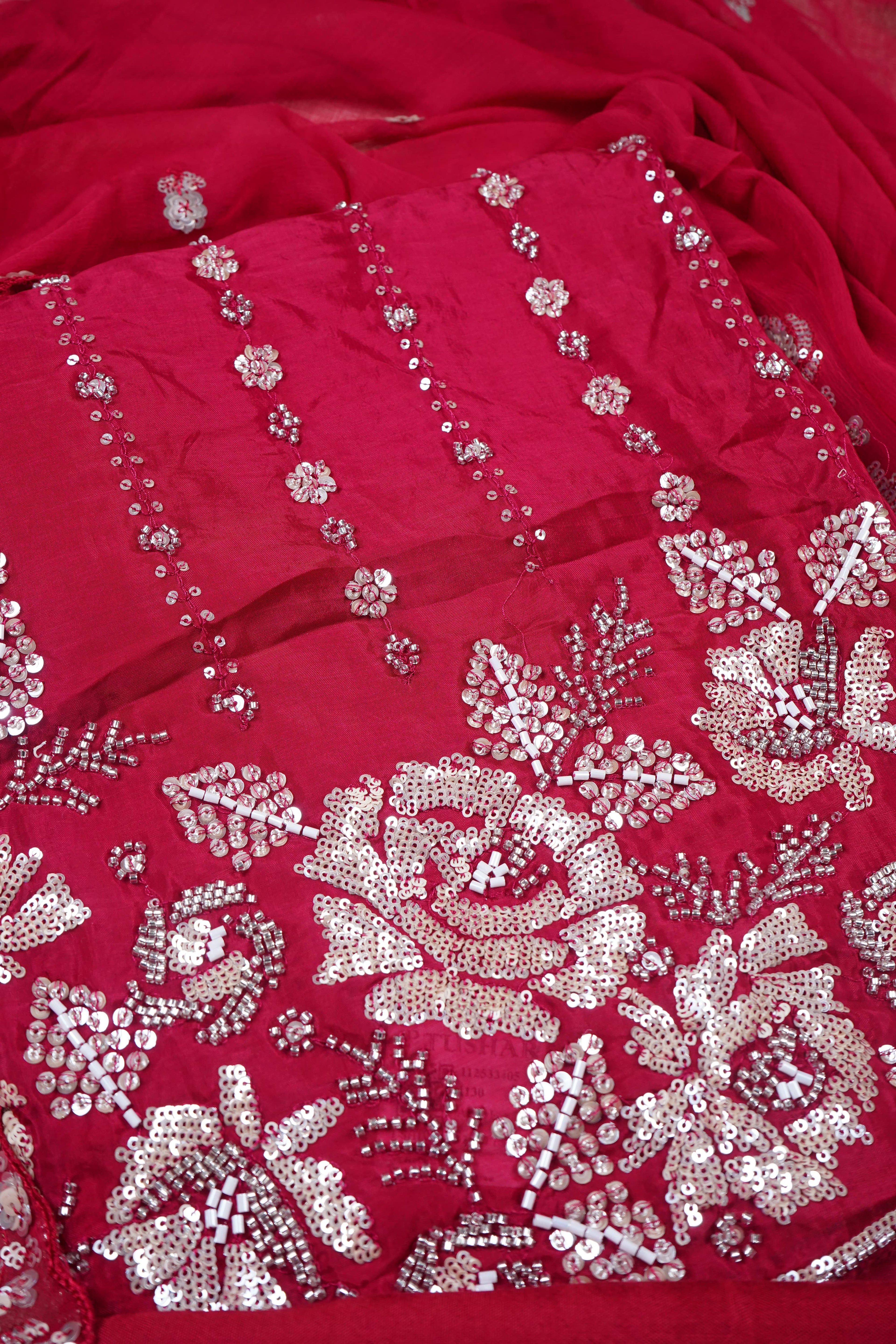 pink sequins organza unstitched salwar