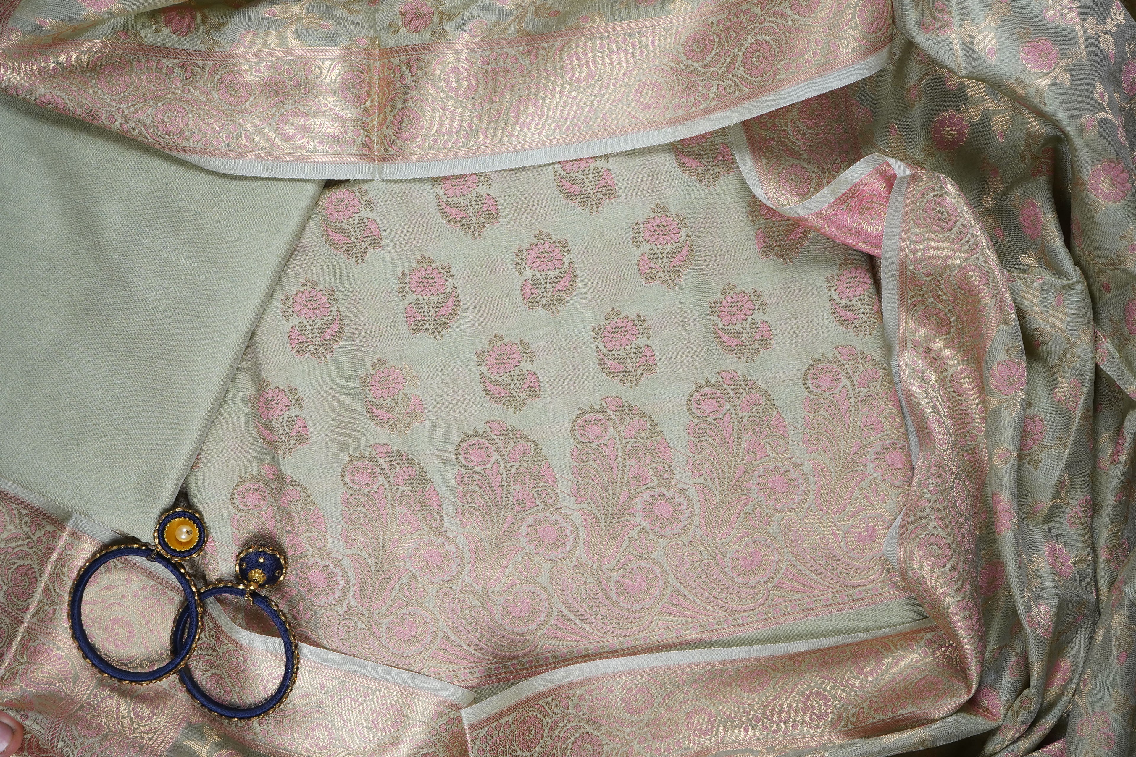 sage green banarsi silk unstitched salwar suit