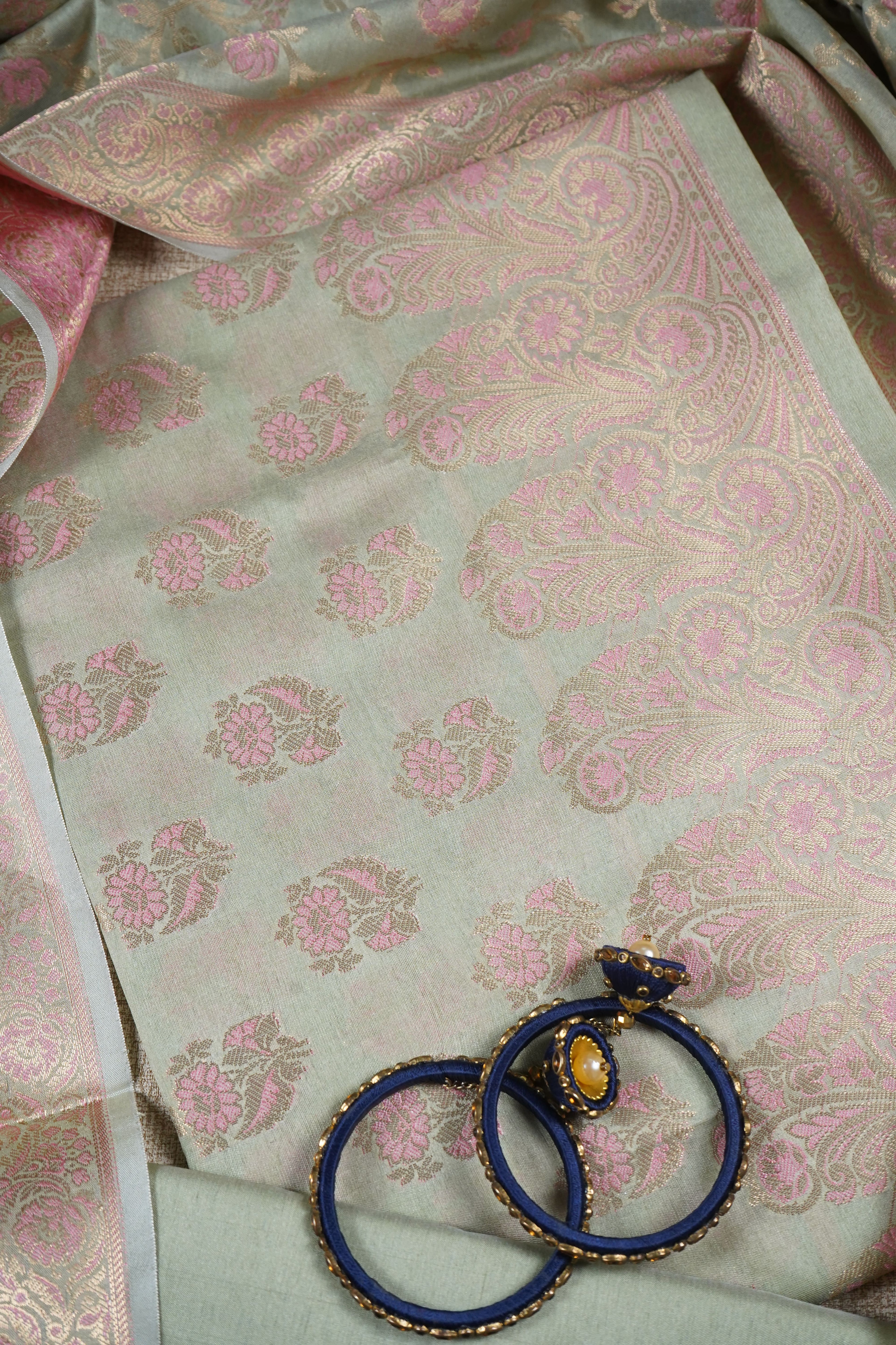 sage green banarsi silk unstitched salwar suit