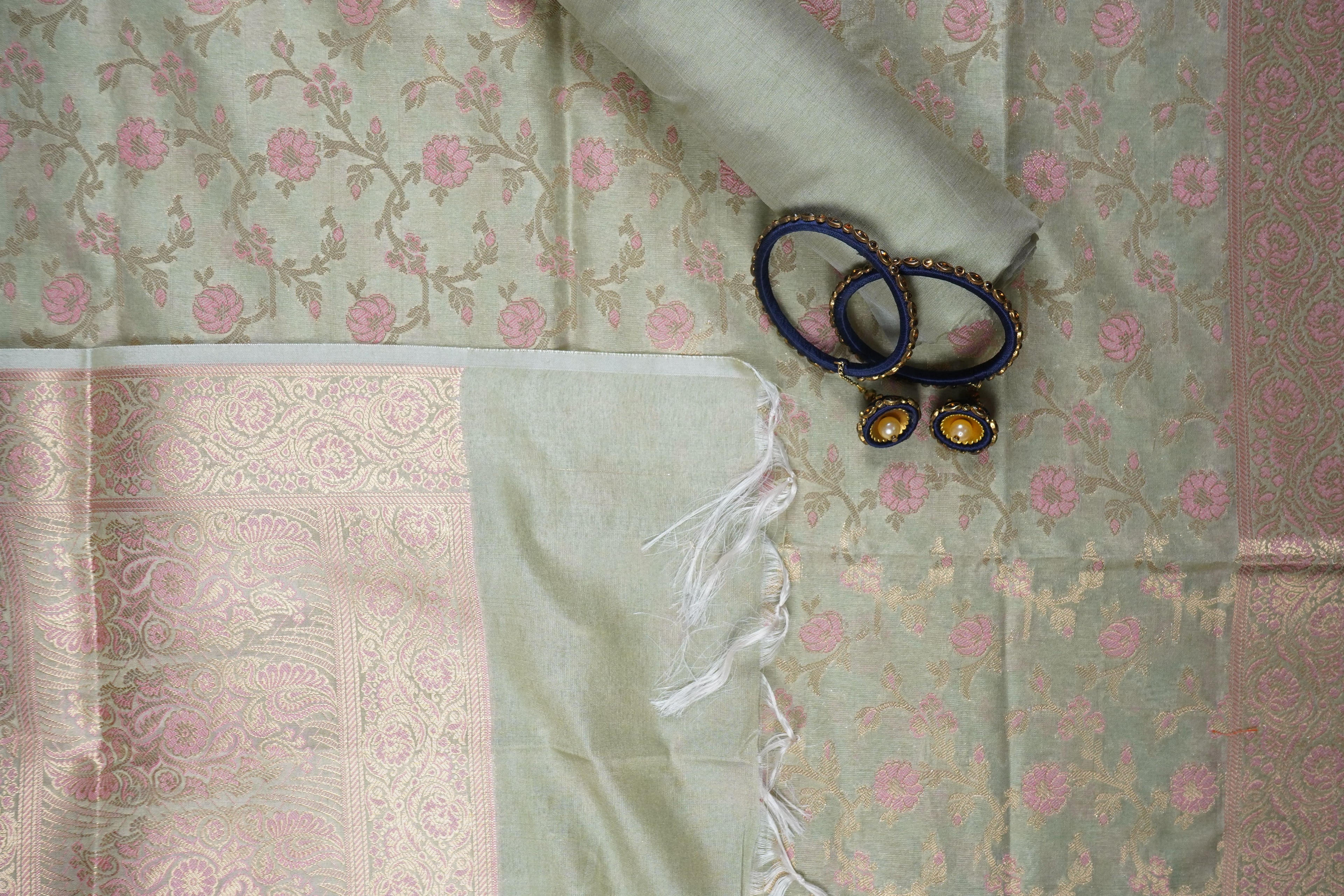 sage green banarsi silk unstitched salwar suit