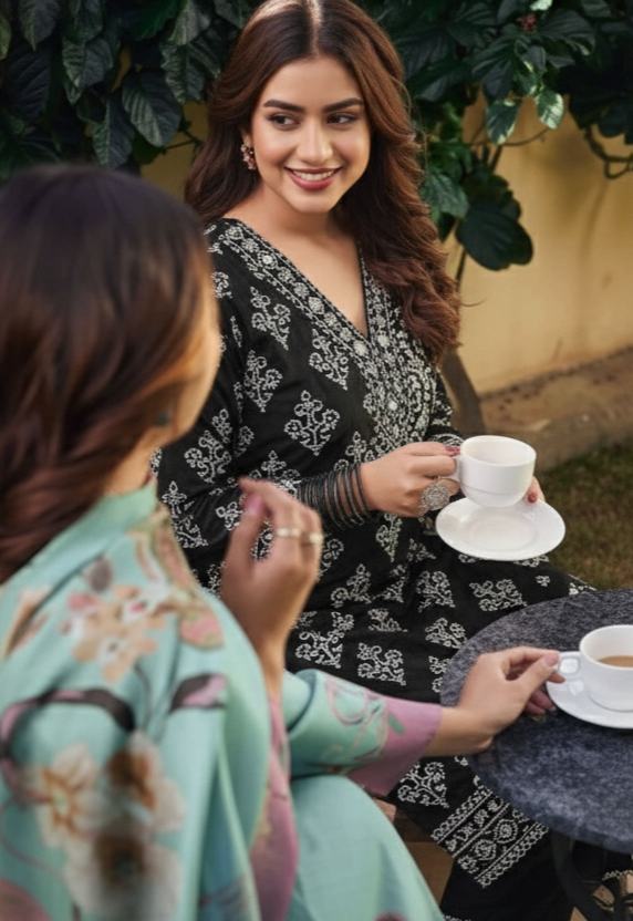 black threadwork cotton unstitched salwar