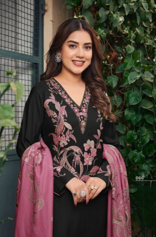 black organza cutdana unstitched salwar suit