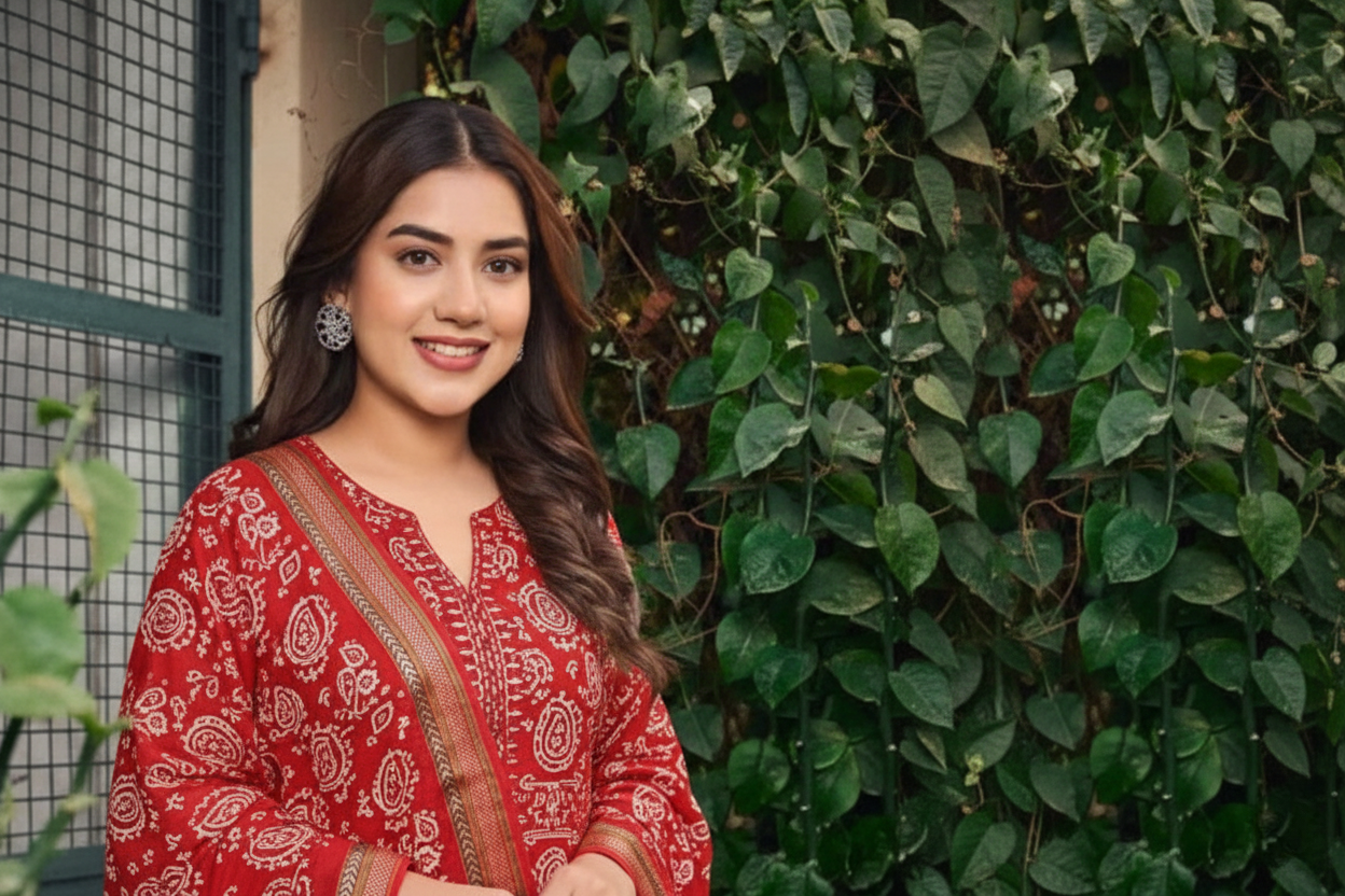 bright pink geometric bandhani banarasi silk unstiched salwar suit